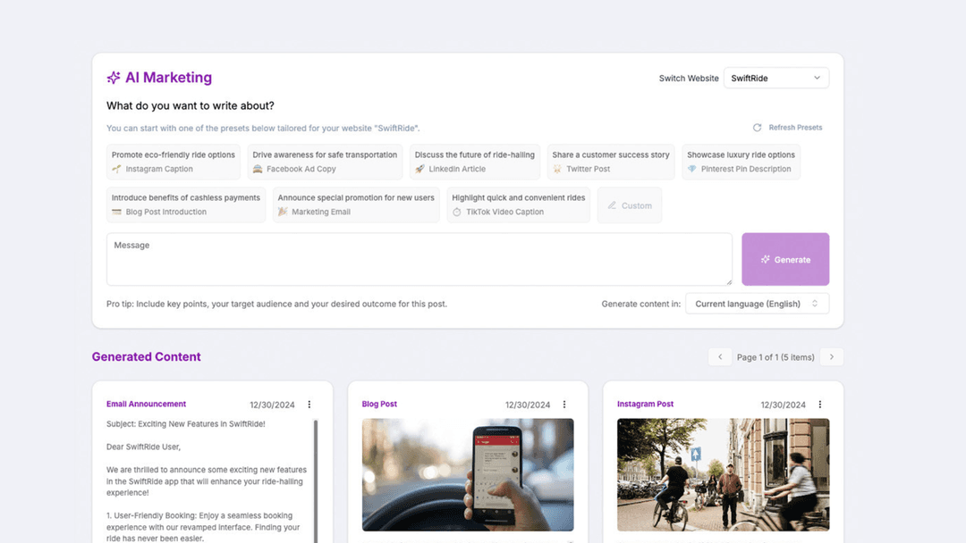 AI Marketing platform interface