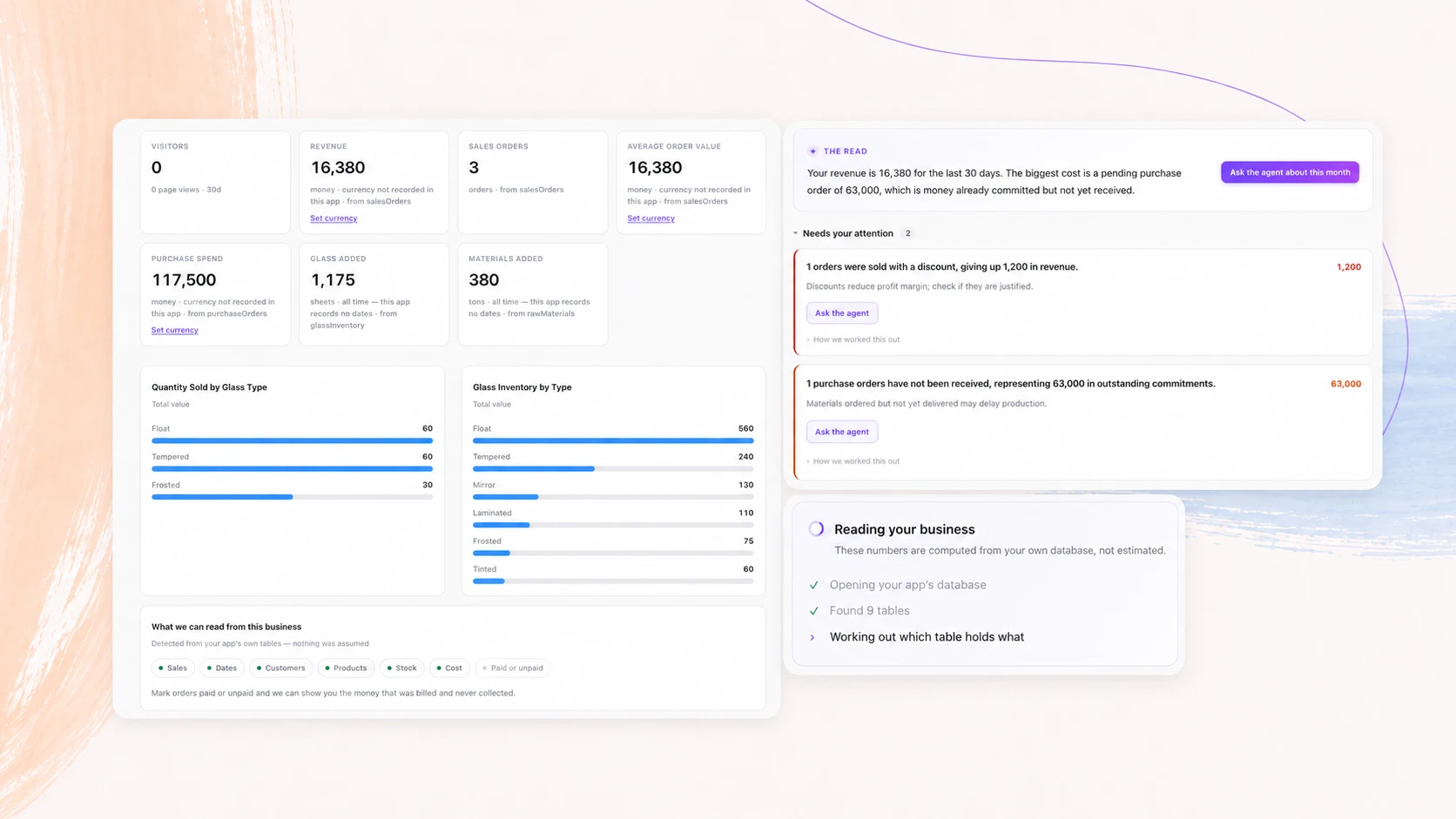The agent reading live business data and surfacing what it means